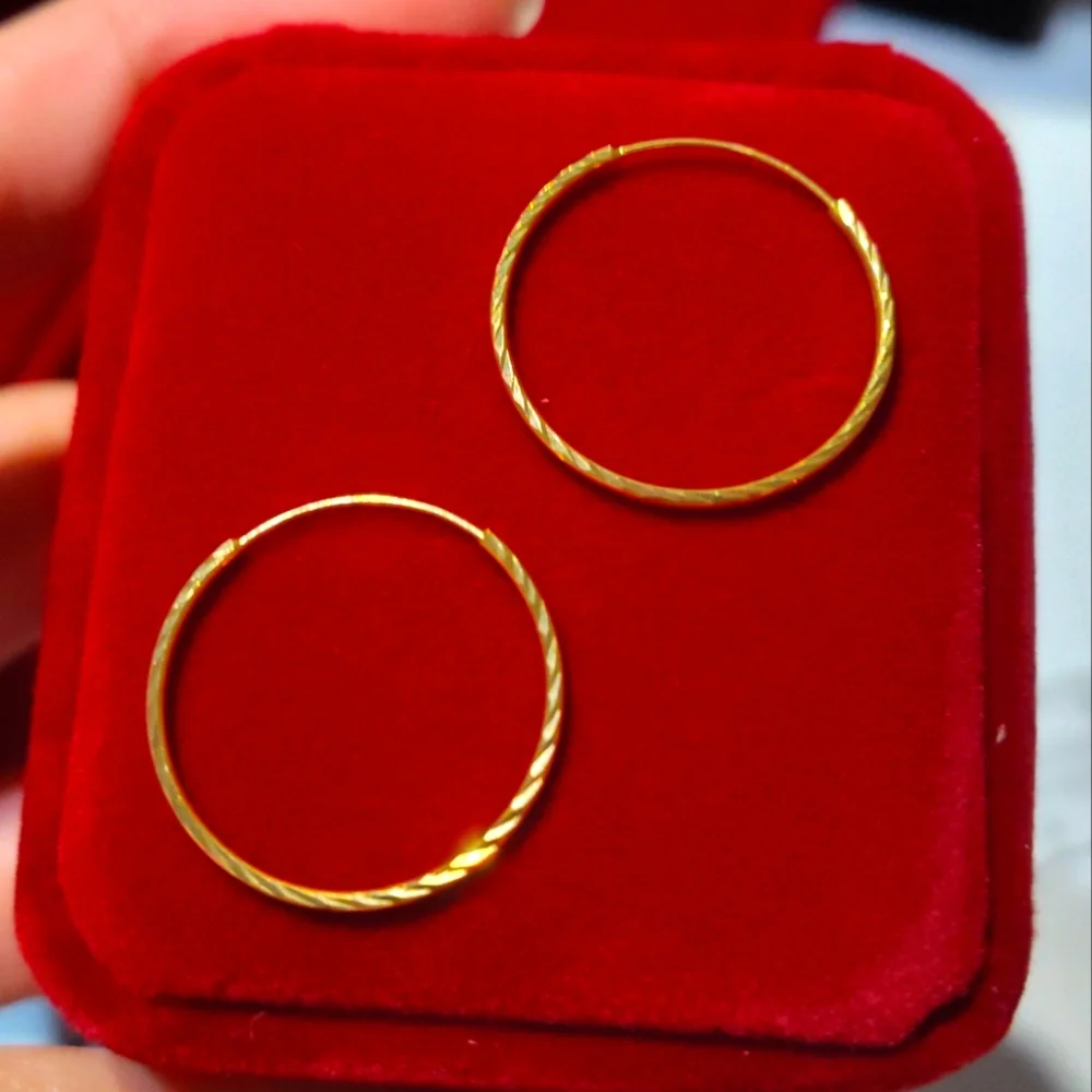 18k Real Saudi Gold Loop Earrings - Picture 1 of 6